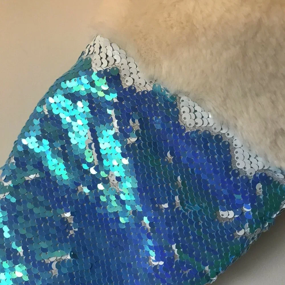 Mermaid Tail Blue Silver sequin Christmas Stocking‎ 14” fleece lined embellished